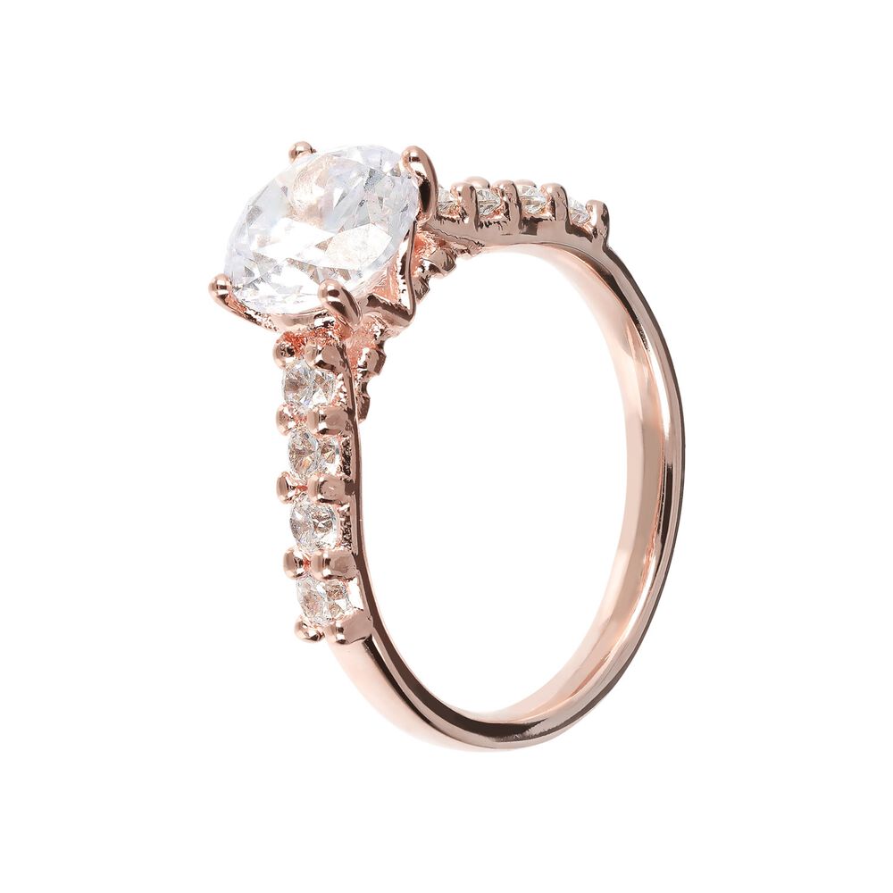 Bronzallure 18ct Rose Gold-Plated Cubic Zirconia Shoulders Ring