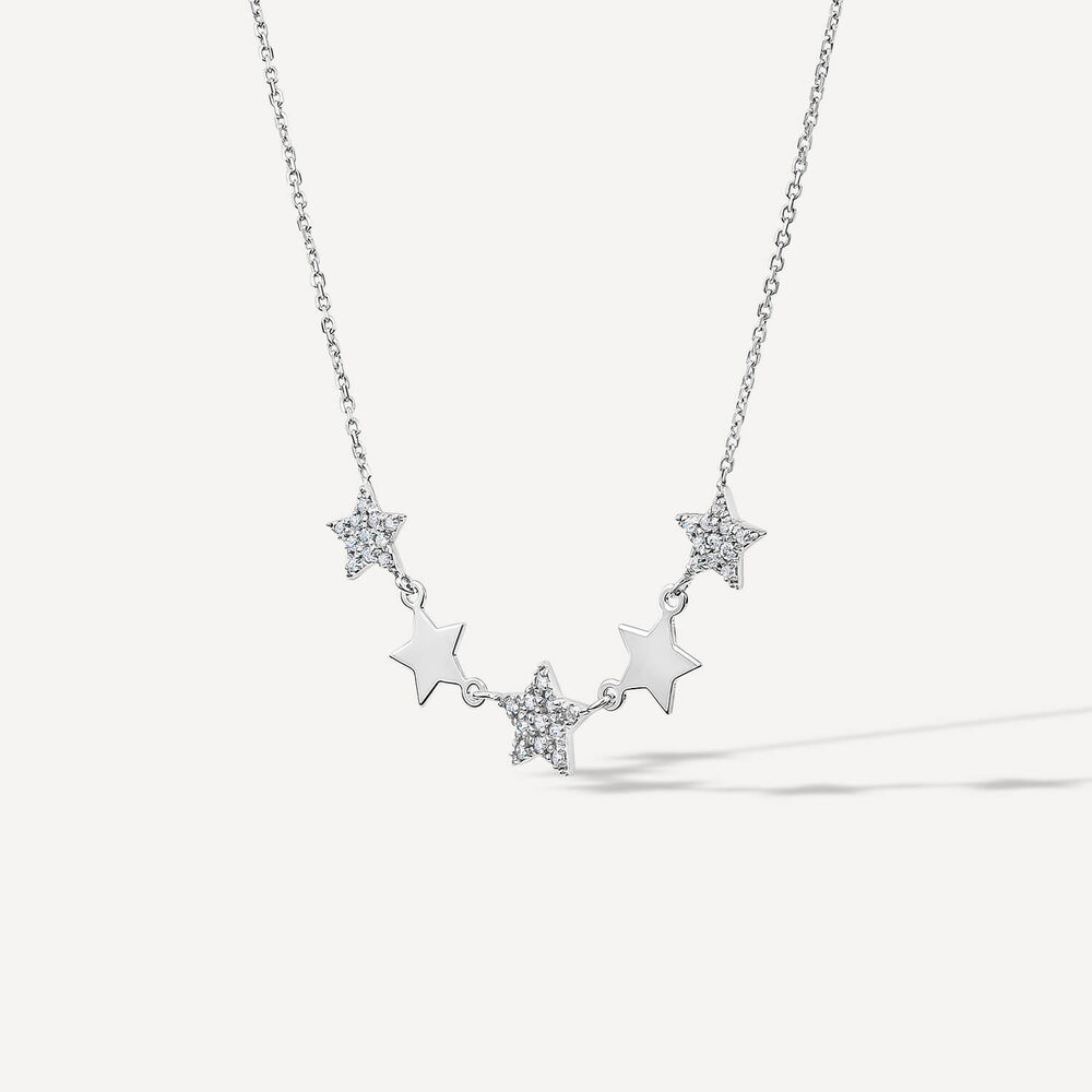 9ct White Gold Polished & Cubic Zirconia Stars Hammock Necklet image number 1