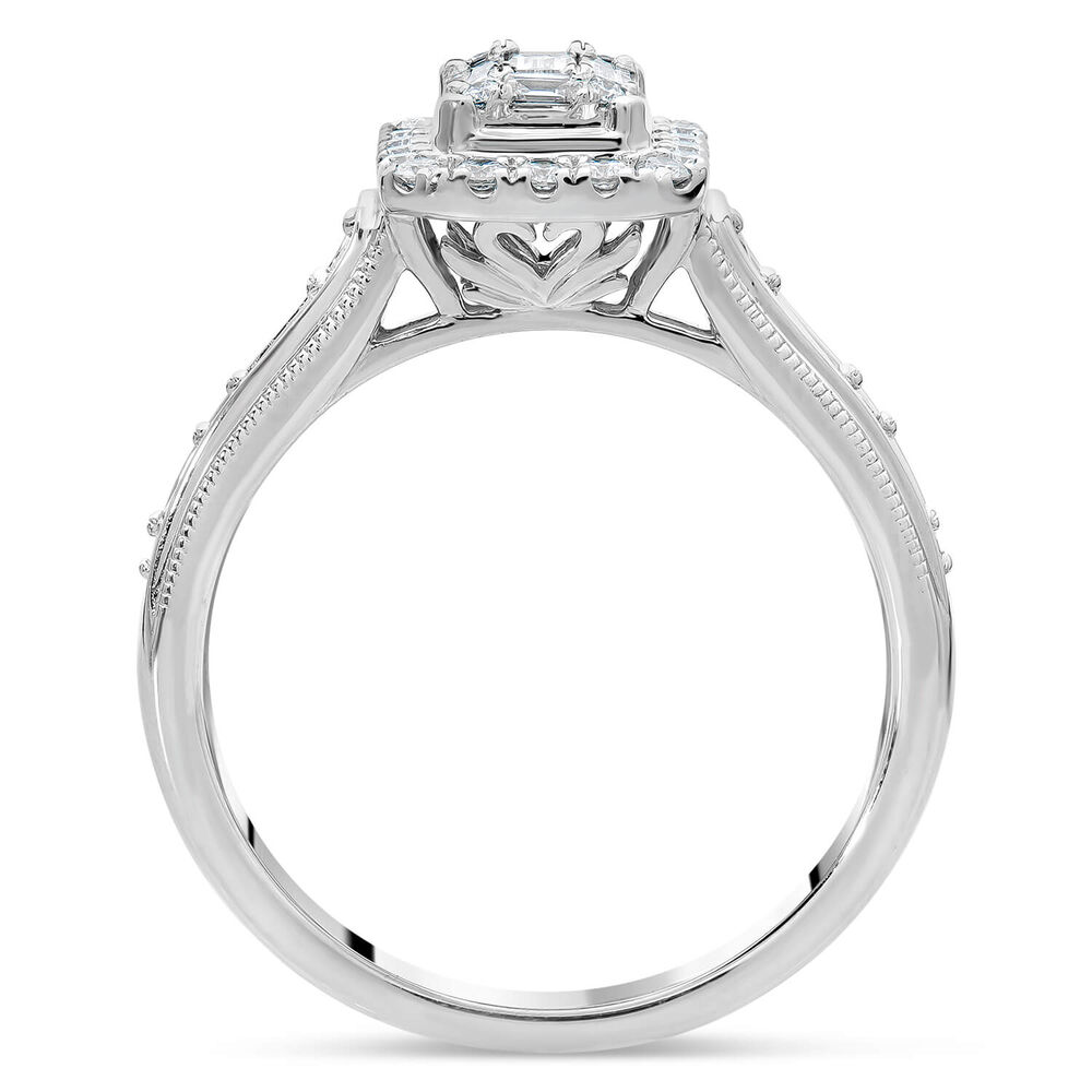 Kathy De Stafford 18ct White Gold ''Athena'' Rectangular Halo Bag Round Shoulders 0.40ct Ring image number 2