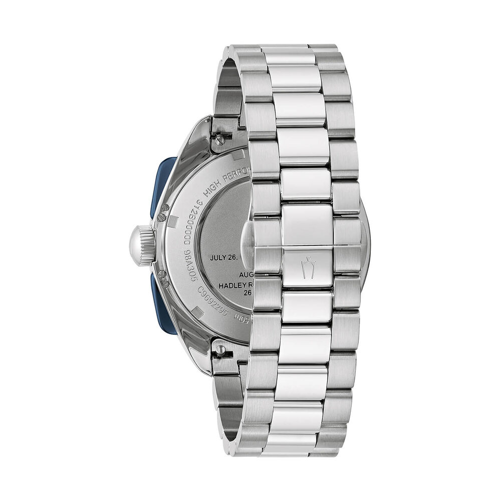 Bulova Lunar Pilot 43.5mm Blue & Silver Dial Steel Bracelet & Blue Leather Strap Set Watch image number 3