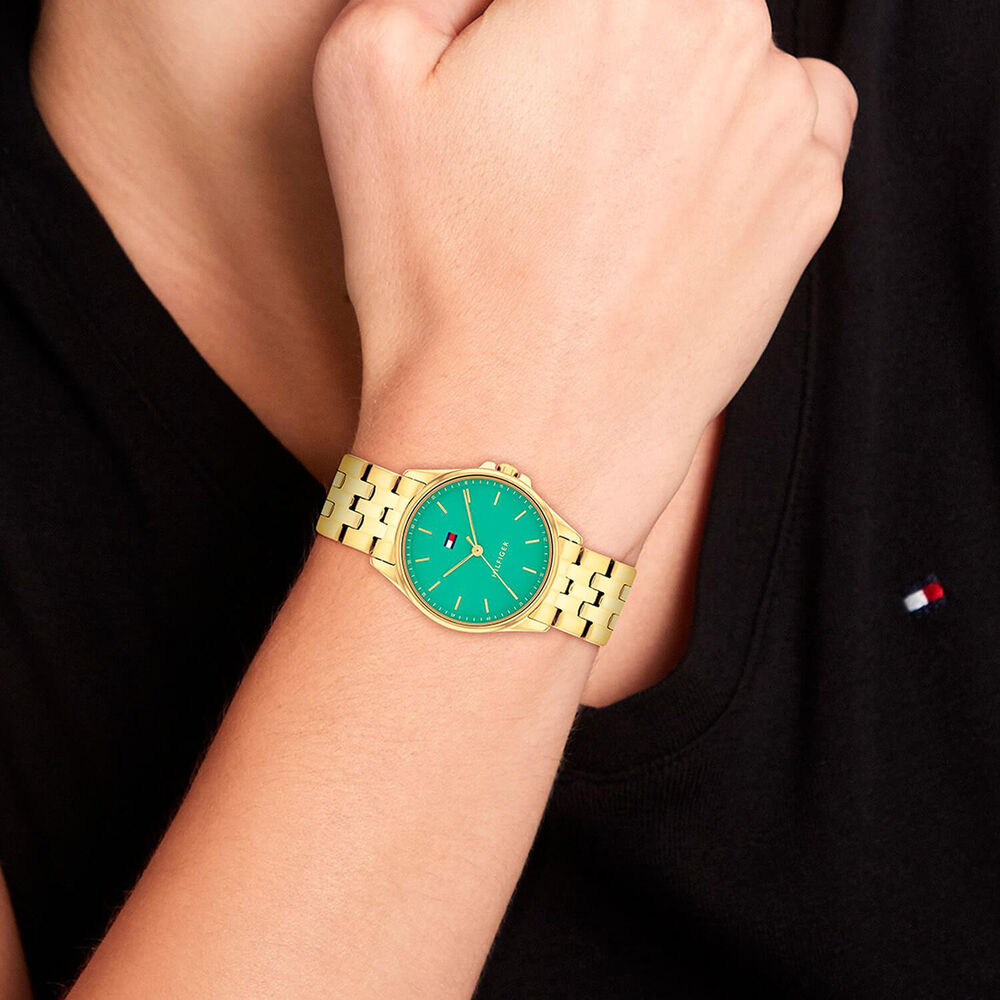 Tommy Hilfiger 30mm Green Dial Gold-Plated Steel Bracelet Watch image number 3