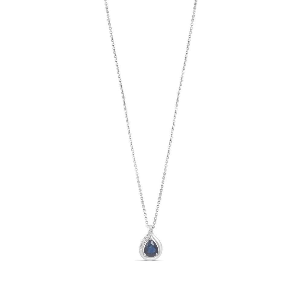 9ct White Gold Pear Sapphire in Tear with Diamond Set Edge Pendant