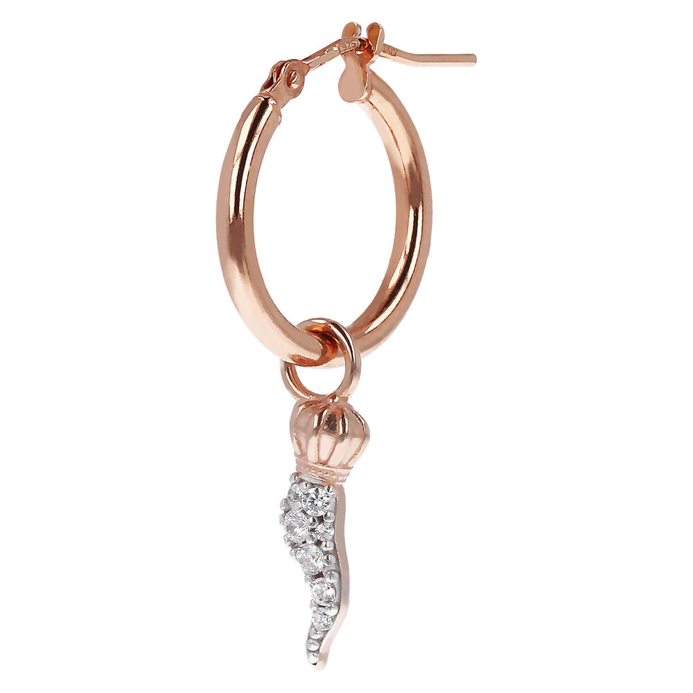 Bronzallure Altissima Collection Horn Of Life Cubic Zirconia Single Hoop Ladies Earring image number 0