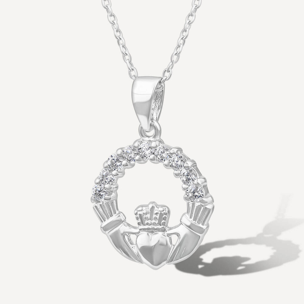 Sterling Silver Cubic Zirconia Claddagh Pendant image number 1