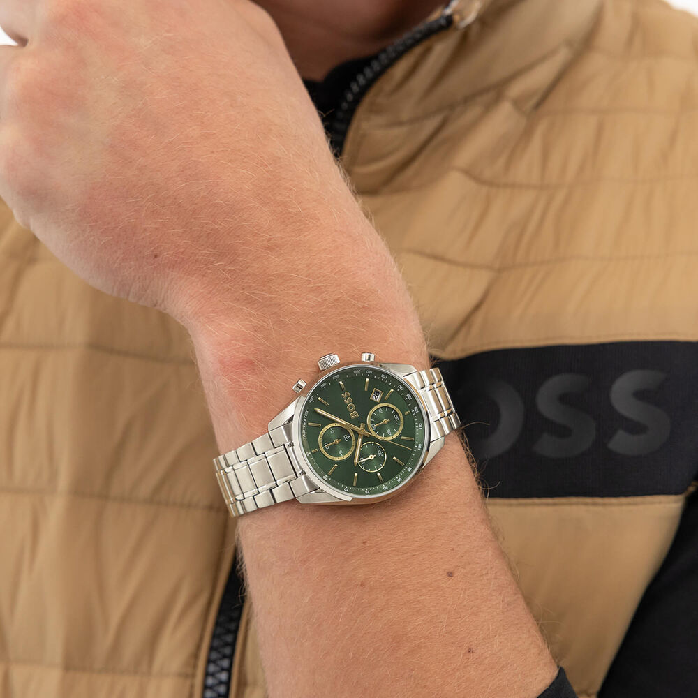 BOSS Grand Prix Chronograph 44.5mm Green Dial Stainless Steel Bracelet Watch image number 4
