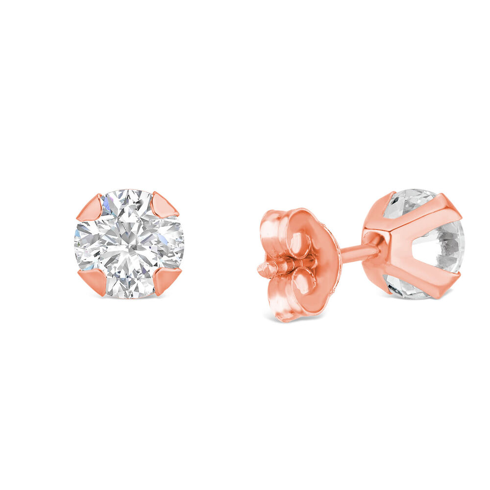 9ct Rose Gold 5mm 4 Claw Cubic Zirconia Stud Earrings image number 2