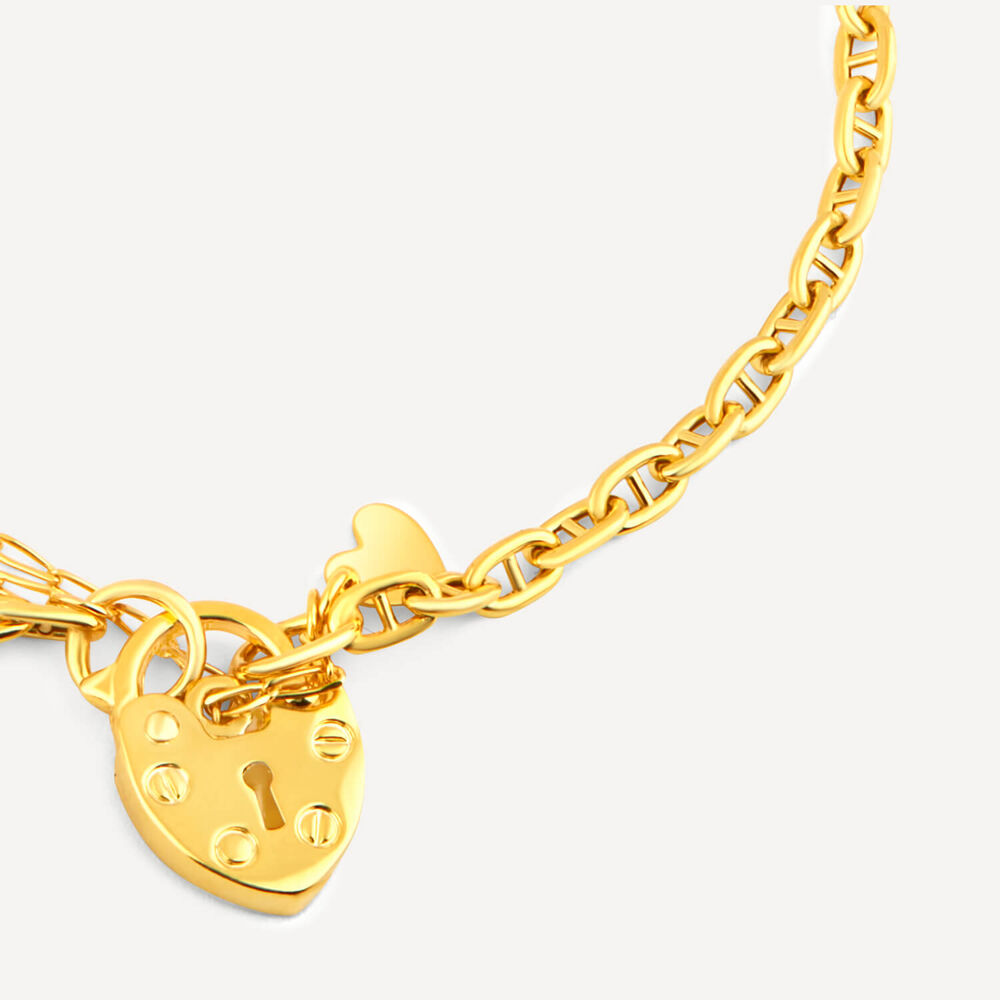 9ct Yellow Gold Heart Shaped Link Padlock Bracelet