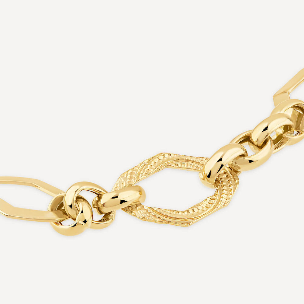 Yellow Gold Plated Sterling Silver Open Oblong Polished & Patterned Hexagons Bracelet image number 2