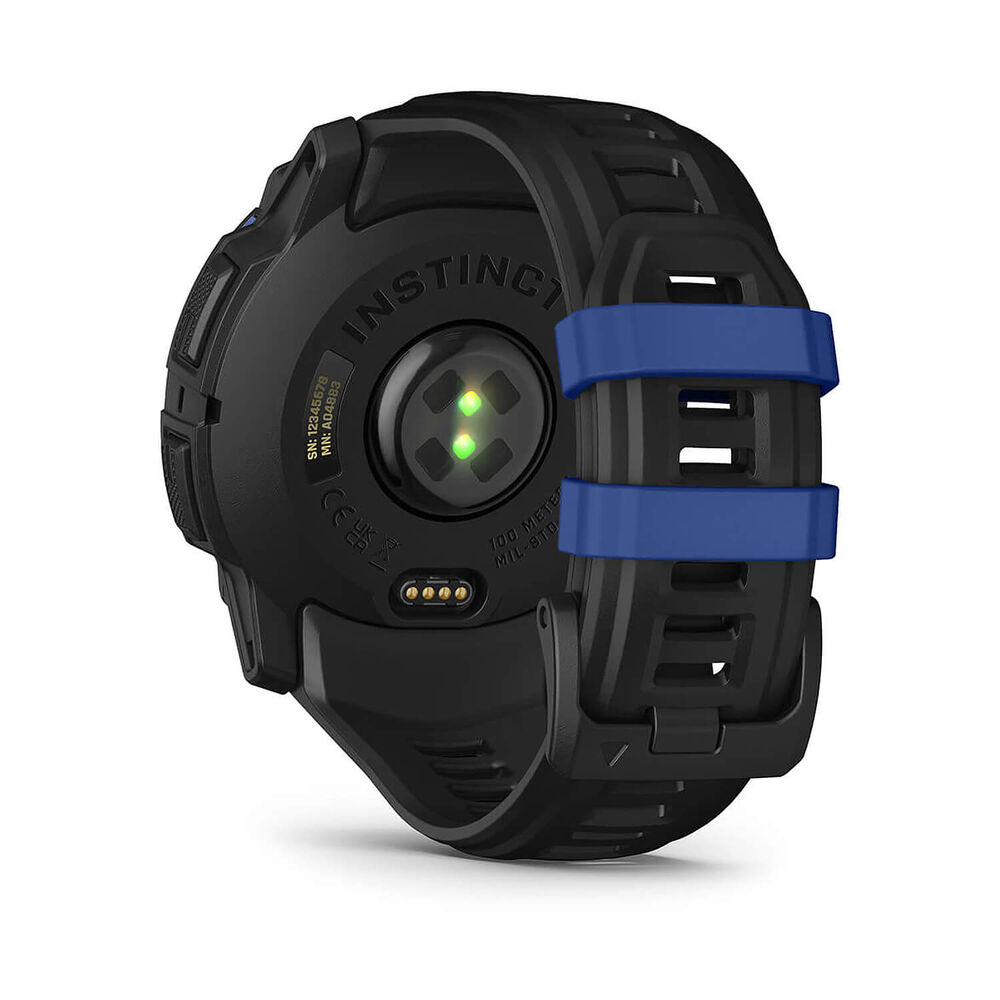 Garmin Instinct 3 50mm AMOLED Black Bezel Black & Bolt Blue Silicone Strap Watch image number 5