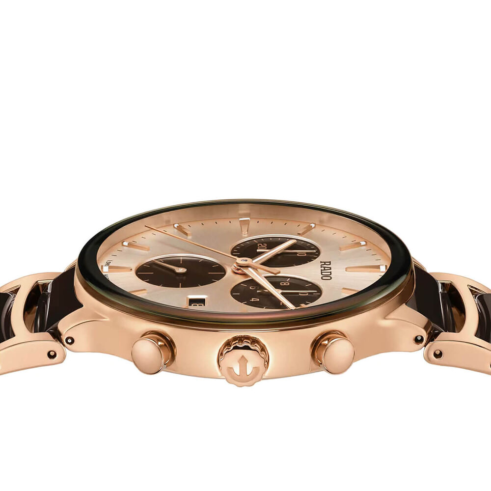 Rado Centrix Chronograph 41mm Rose Gold Dial Steel & Ceramic Bracelet Watch image number 2