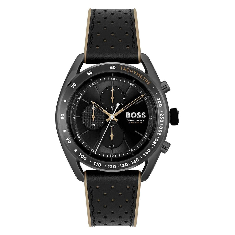 BOSS Center Court 44mm Black Chronograph Dial Brown & Black Strap Watch