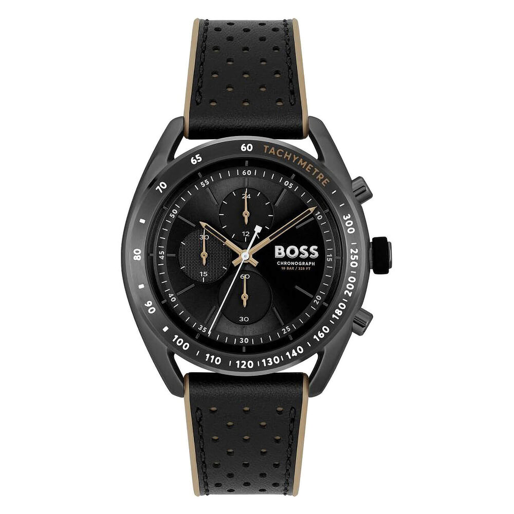 BOSS Center Court 44mm Black Chronograph Dial Brown & Black Strap Watch image number 0