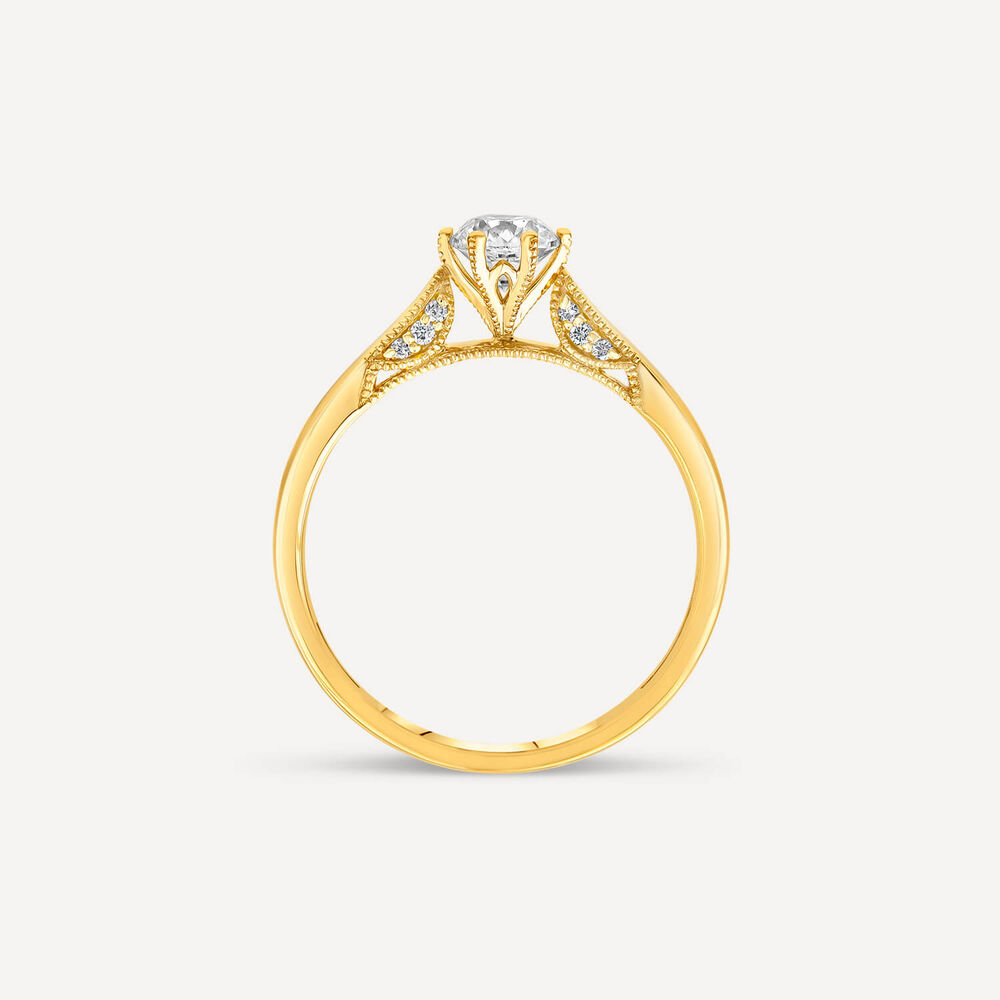 18ct Yellow Gold 6 Claw Set Solitaire 0.50ct Diamond Accents Engagement Ring image number 3