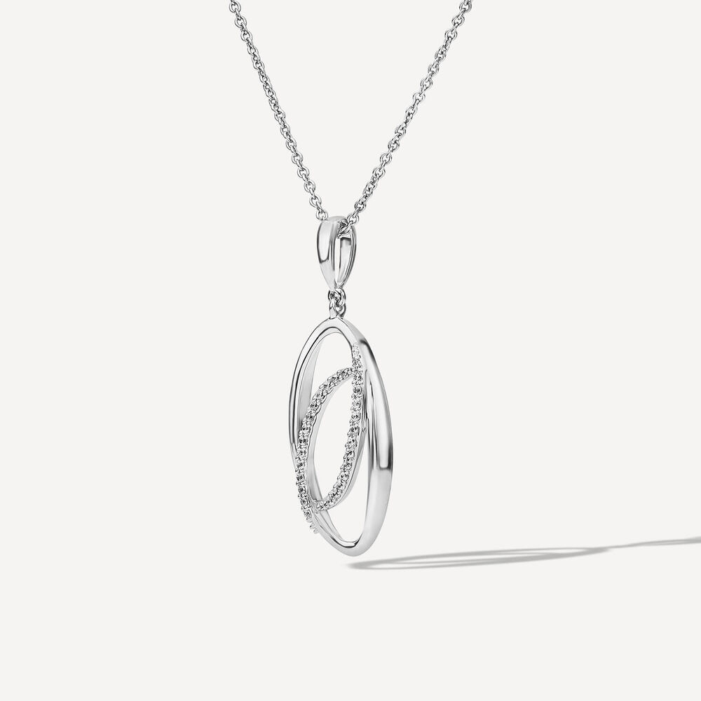 9ct White Gold 0.08ct Diamond Set Double Oval Pendant