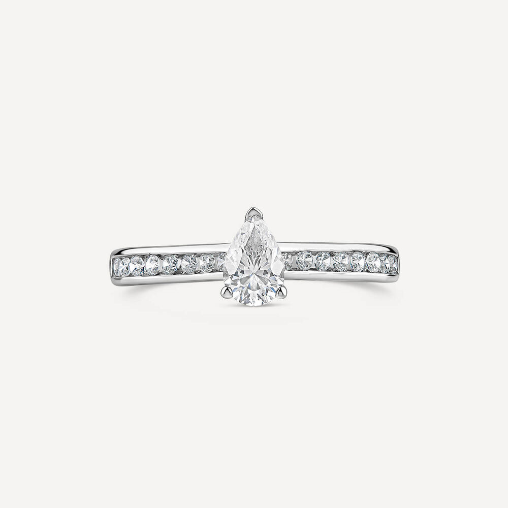 Tulip Setting 18ct White Gold 0.50ct Pear Solitaire & Channel Shoulders Diamond Ring