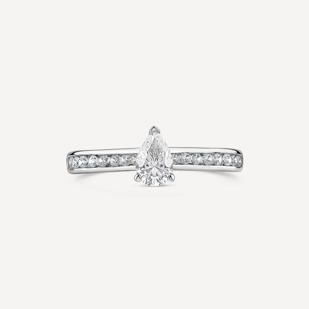 Tulip Setting 18ct White Gold 0.50ct Pear Solitaire & Channel Shoulders Diamond Ring image number 1