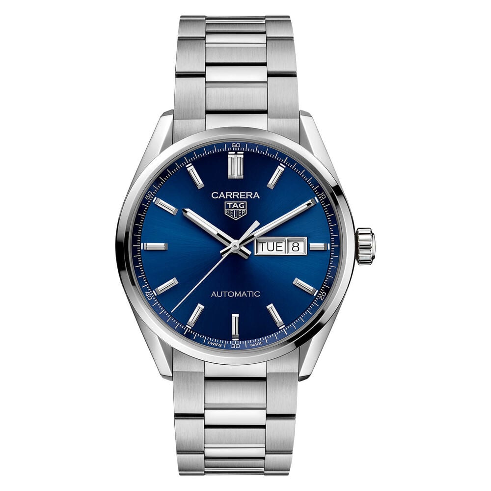 TAG Heuer Carrera 41mm Day & Date Blue Dial Steel Case Bracelet Watch