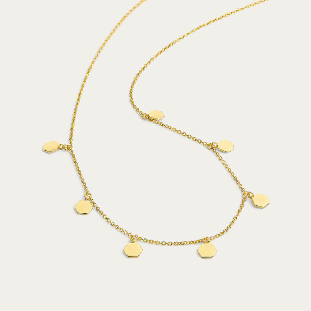 Yellow Gold Plated Sterling Silver Matt Hexagon Disc Necklet
