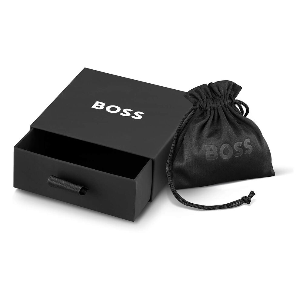 BOSS Candor Silver Tone Link Logo Closure Steel Bracelet