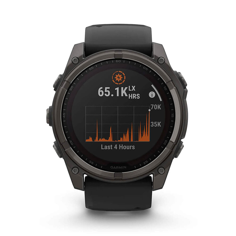 Garmin fenix&reg; 8 Solar 51mm Carbon Grey DLC Titanium Case Black Pebble Gray Silicon Strap Watch