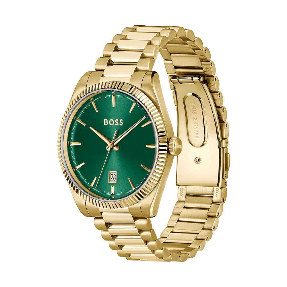 BOSS Cheswick 40mm Green Dial Gold Tone Steel Bracelet Watch