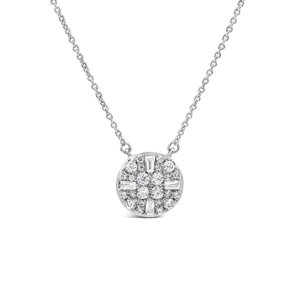 9ct White Gold 0.33ct Cluster Baguette & Round Diamond Round Shaped Pendant