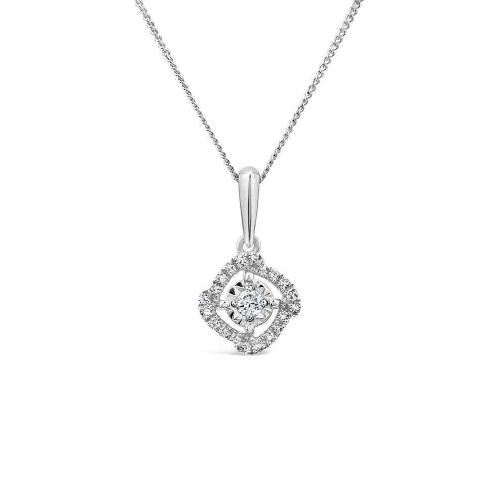9ct White Gold Diamond Illusion Flower Pendant