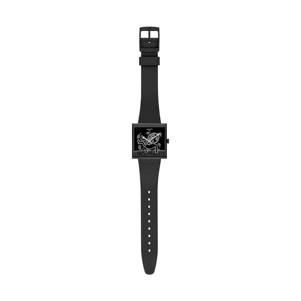 Swatch Break Time 41.8mm Square Black Dial Black Silicone Strap Watch image number 2