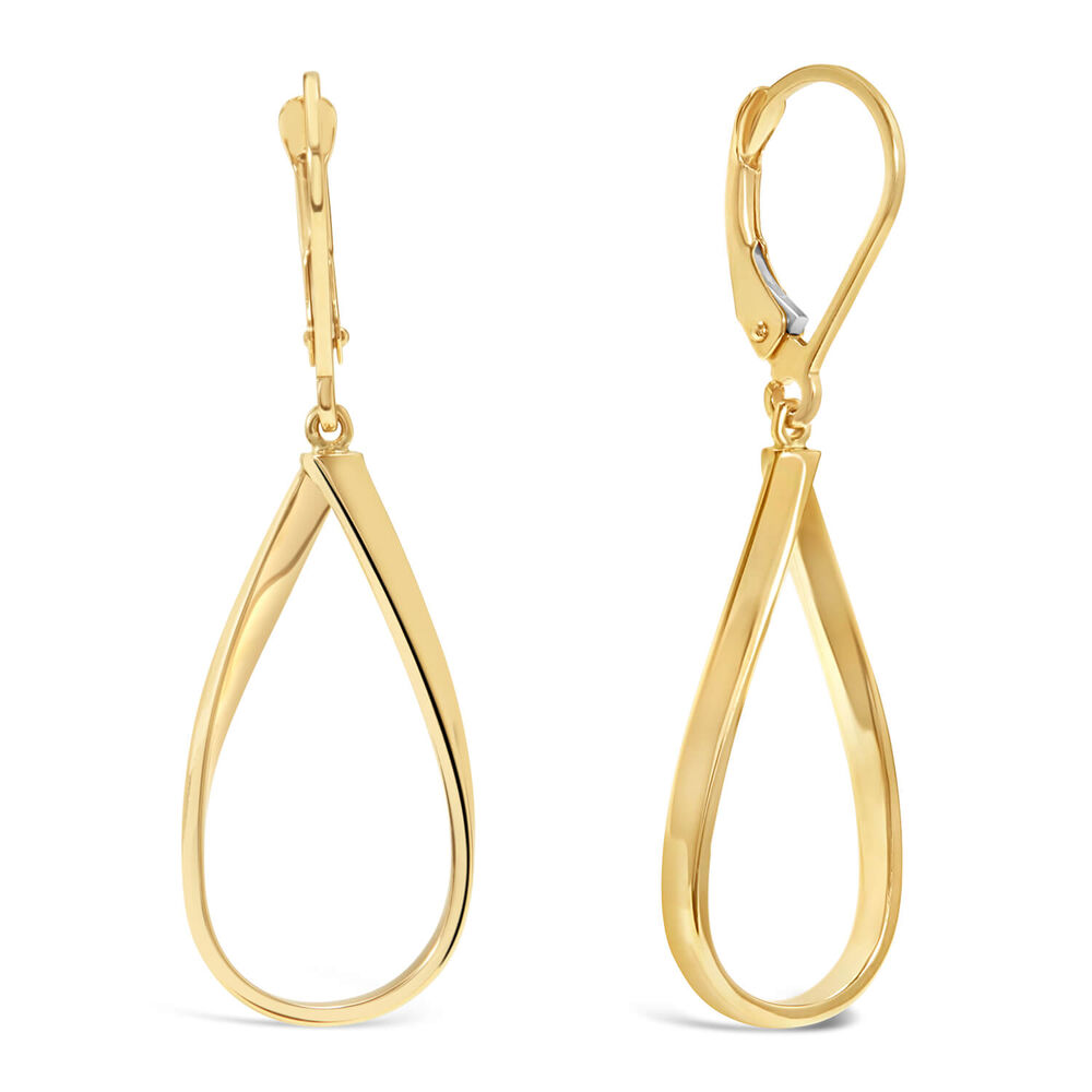 9ct Yellow Gold Open Oval Twist Drop Earrings image number 1