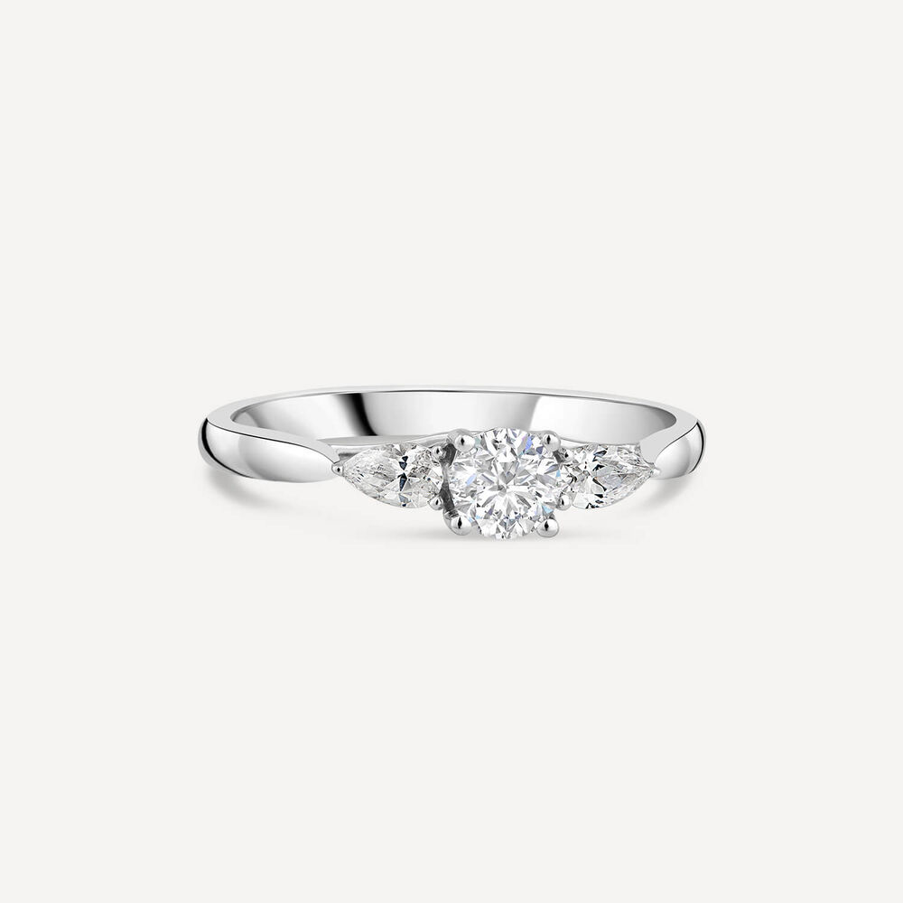 Platinum Orchid Setting Three Stone 0.50 Carat Round Diamond Pear Ring image number 2