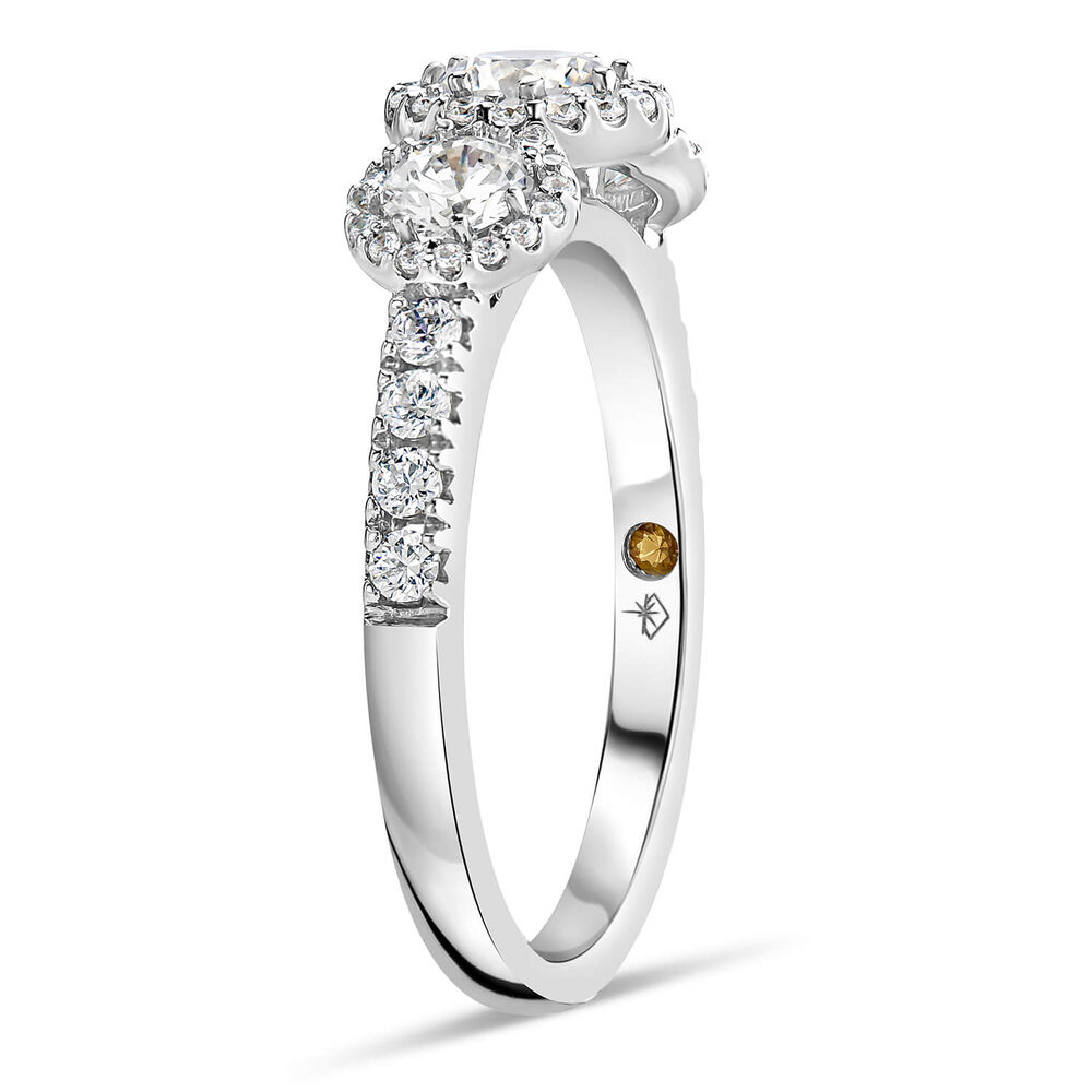 Northern Star 1.0ct Three Diamonds 18ct White Gold Halo & Pave Diamond Shoulder Ring image number 4