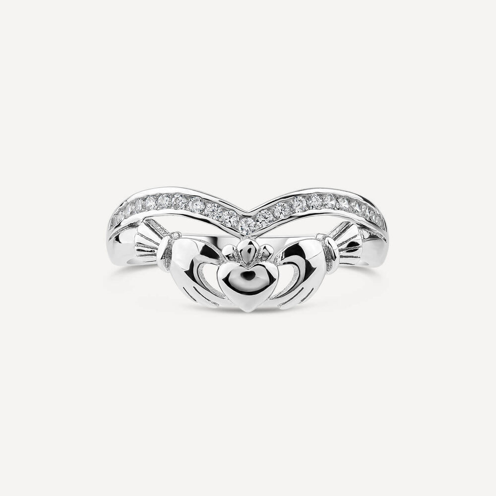Sterling Silver Cubic Zirconia Wishbone Claddagh Ring image number 1