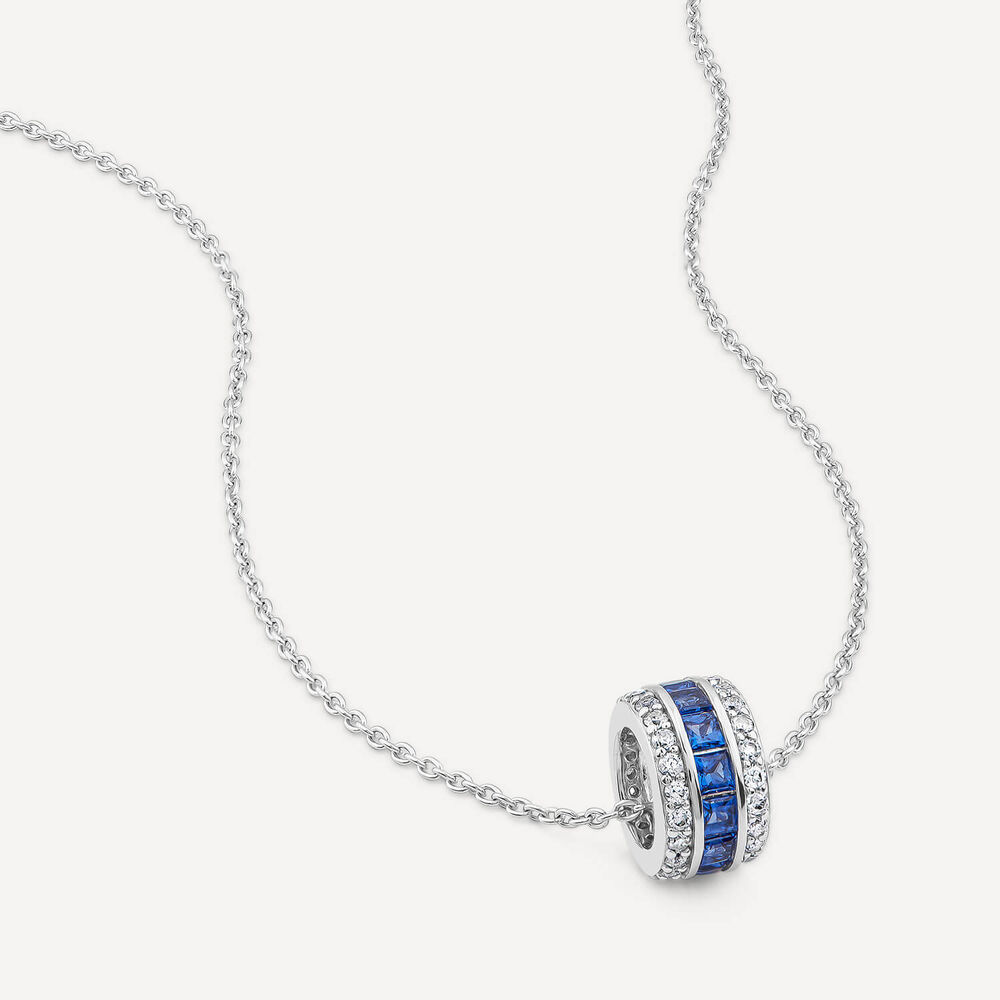 Sterling Silver Blue & White Cubic Zirconia Barrel Shaped Pendant image number 3