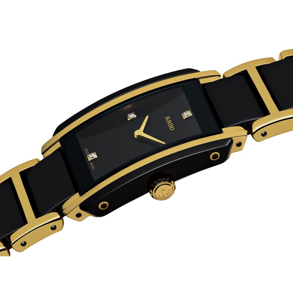Rado Integral Rectangle Diamond Dot Black & Yellow Gold Bracelet Watch image number 3