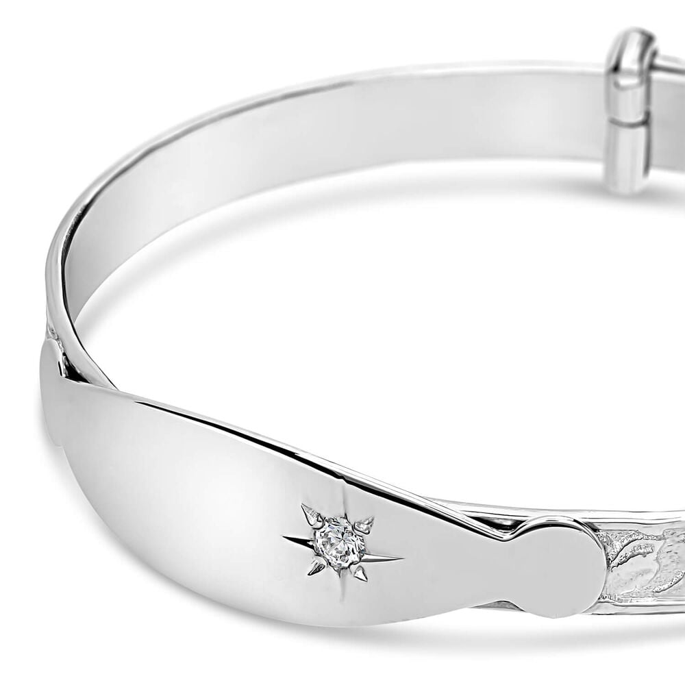 Sterling Silver Baby Bangle Plate with White Cubic Zirconia