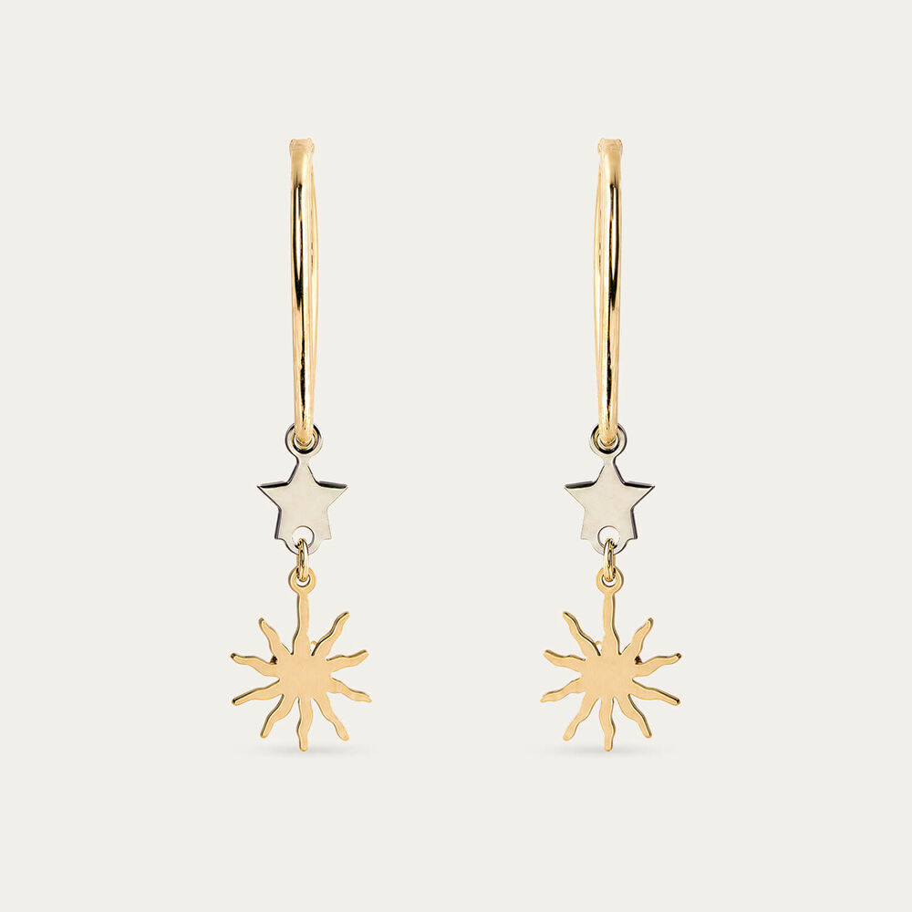 9ct Yellow & White Gold Sun & Star Drop Earrings