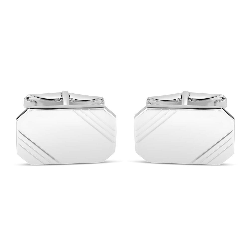 Sterling Silver Rectangle Lined Cufflinks