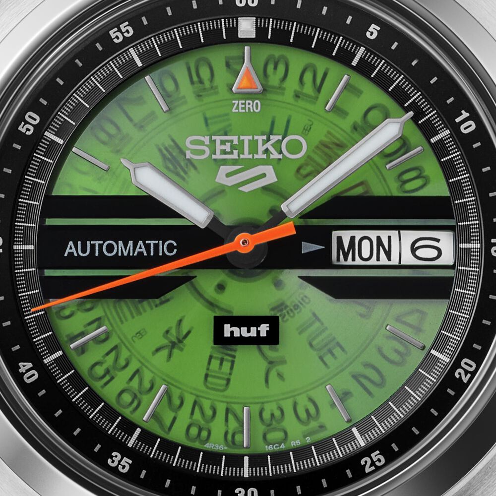 Seiko 5 Sports x HUF II Limited Edition Collaboration 39.4mm Green Dial Steel Bracelet Watch
