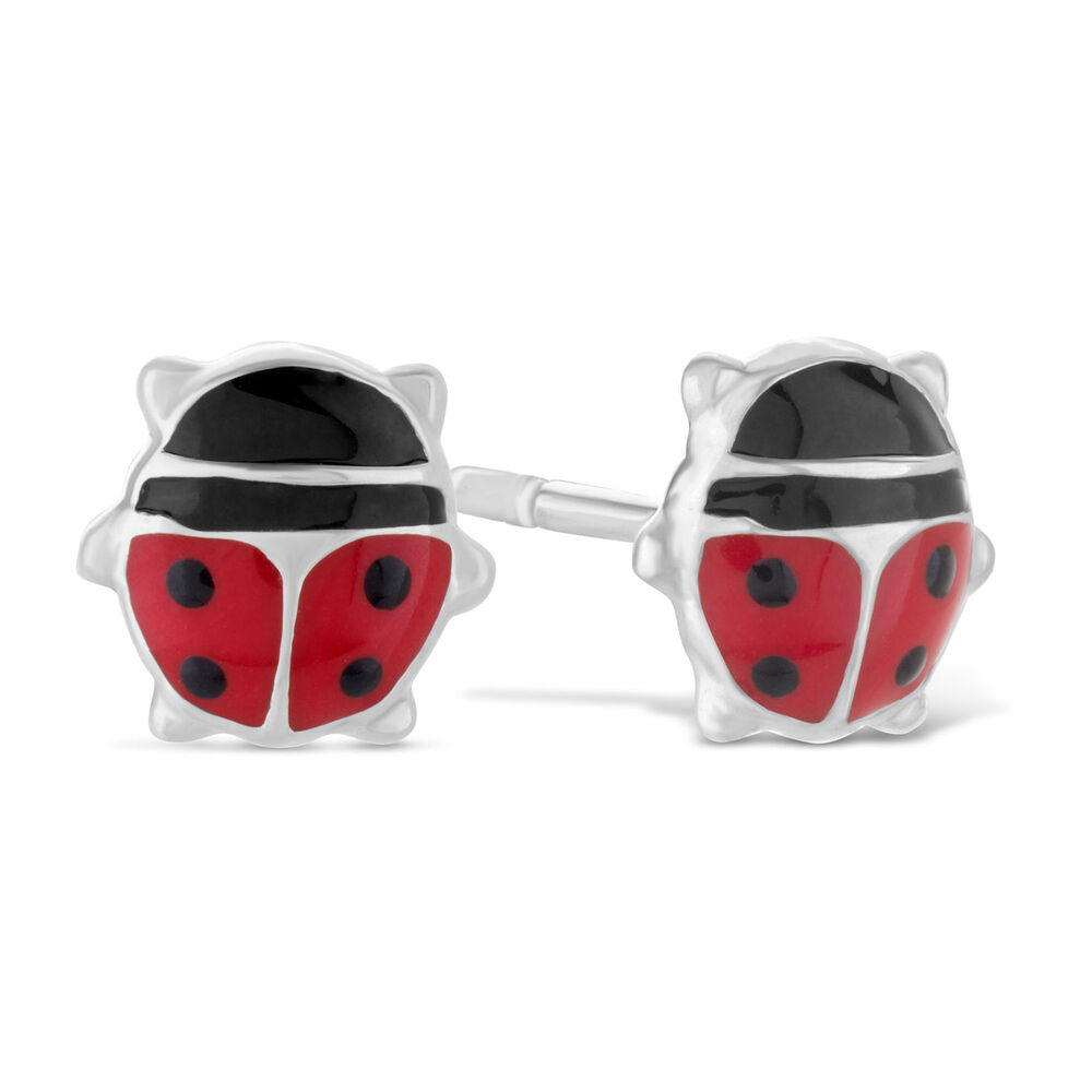 Little Treasure Sterling Silver Red Enamel Ladybird Stud Earrings