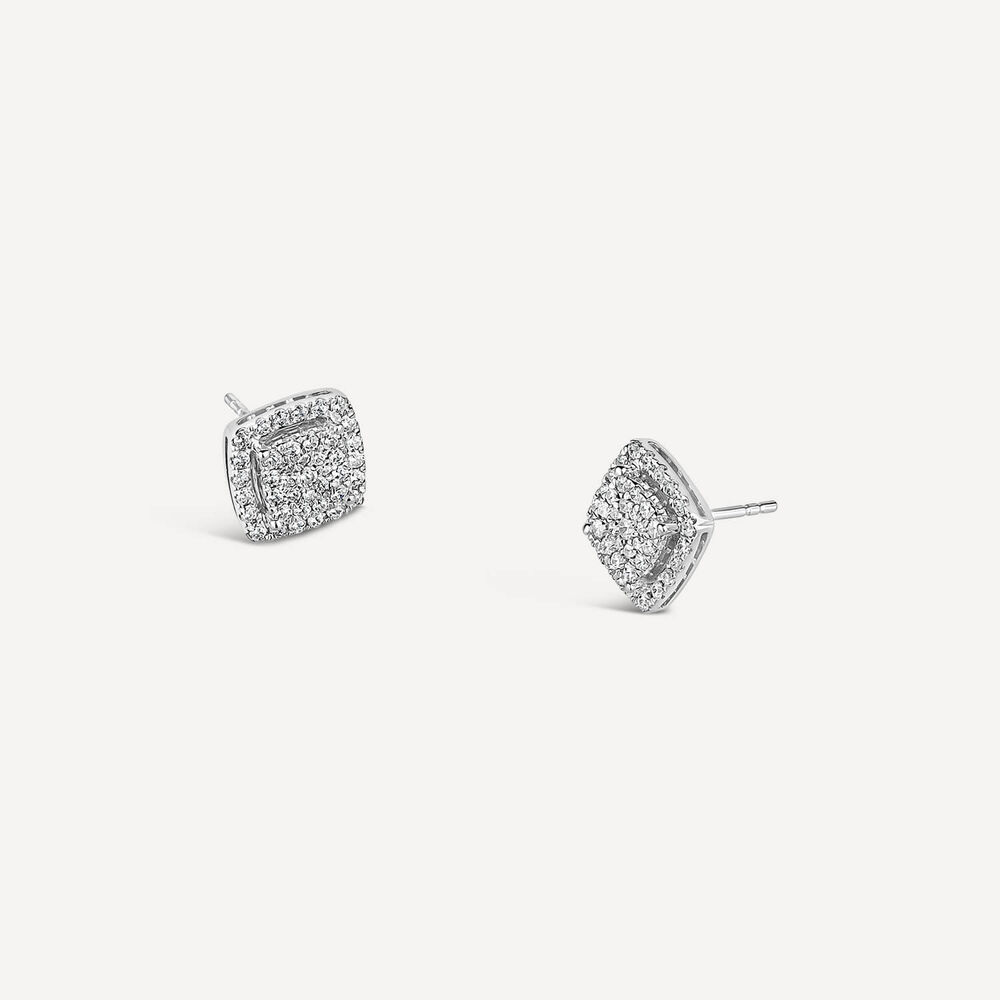 Platinum 0.50 Carat Square Cluster Halo Stud Earrings image number 1