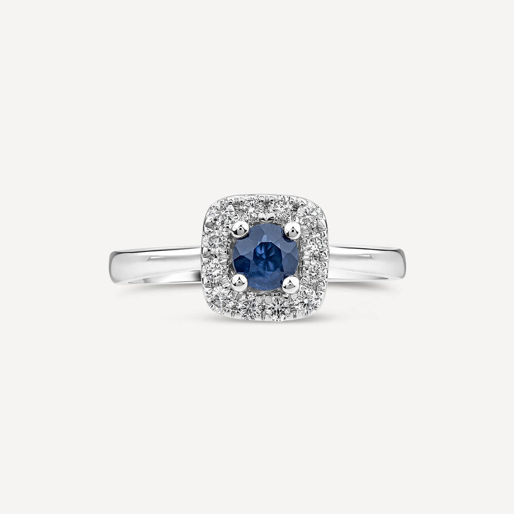 Kathy de Strafford 18ct White Gold Sadie Sapphire Centre 0.20ct Square Halo Diamond Ring