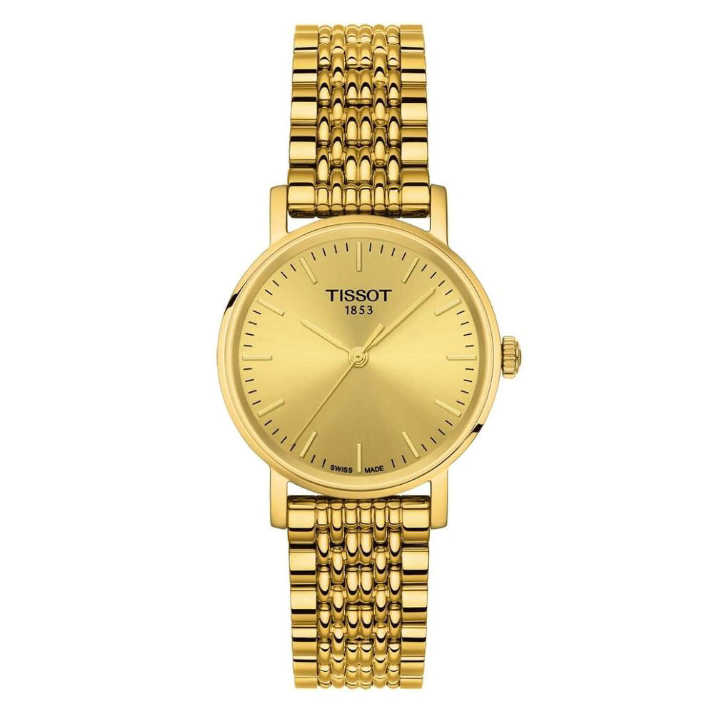 Pre-Owned Tissot Everytime 30mm Yellow Gold Dial Gold Plated Steel Bracelet Watch
