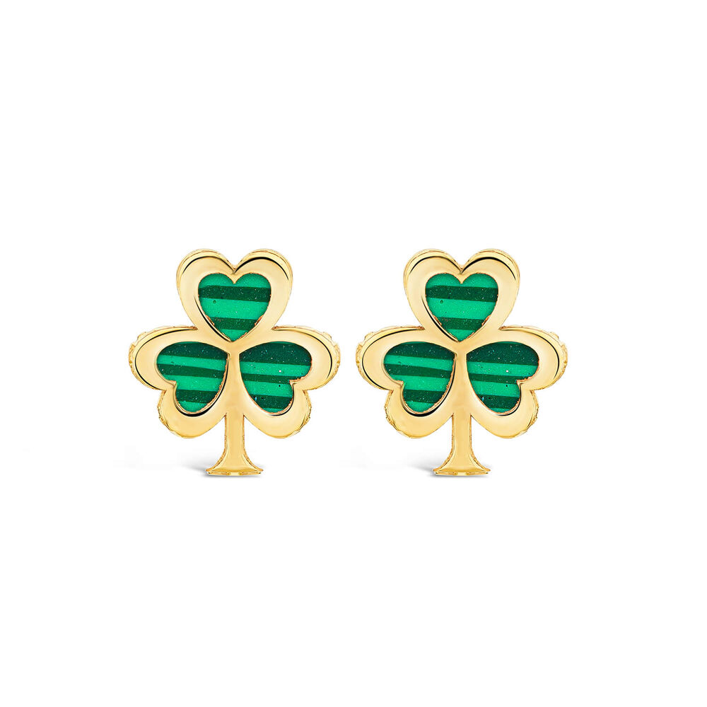 9ct Yellow Gold Malachite Shamrock Stud Earrings