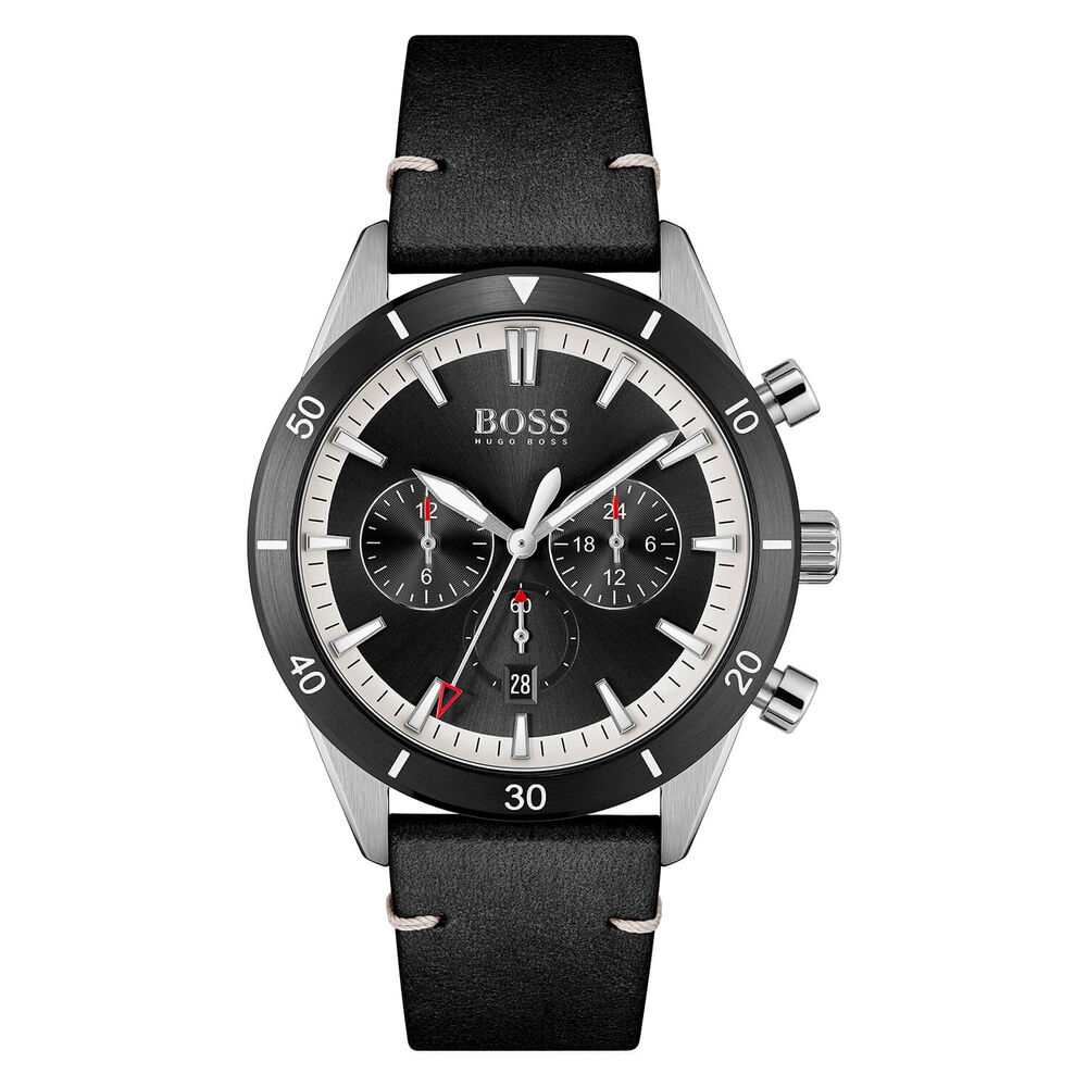 BOSS Santiago 44mm Black Dial Chronograph Steel Case Black Strap Watch