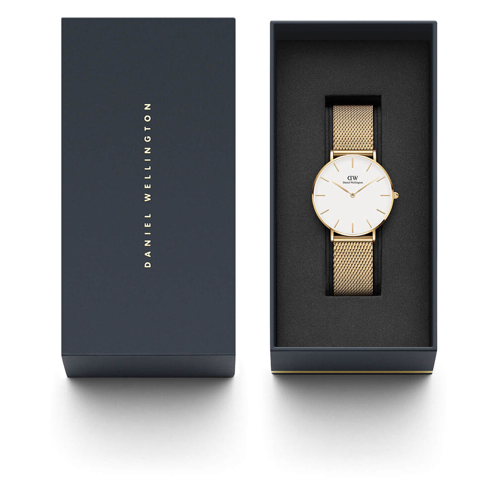 Daniel Wellington Petite Evergold 36mm White Dial Yellow Gold PVD Steel Mesh Bracelet Watch image number 5