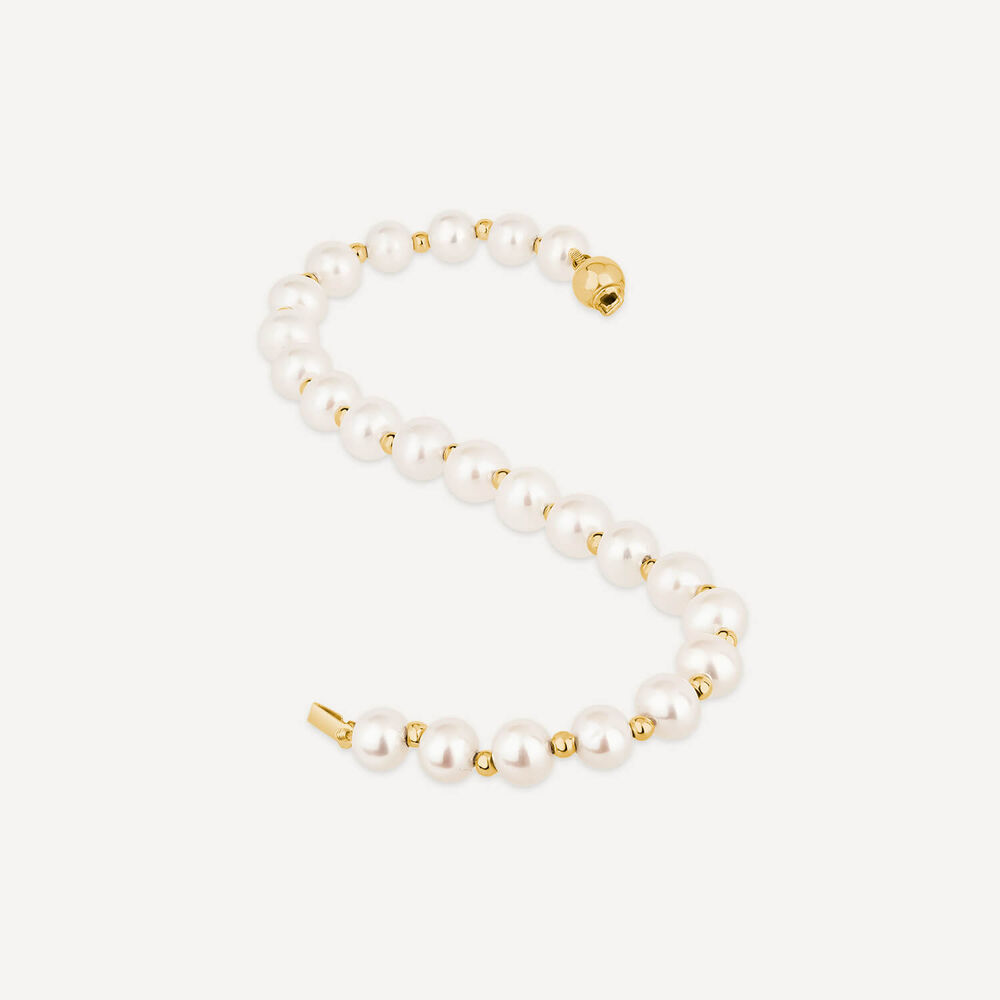 9ct Cultured Freshwater Pearls and a Gold Beat Bracelet image number 3