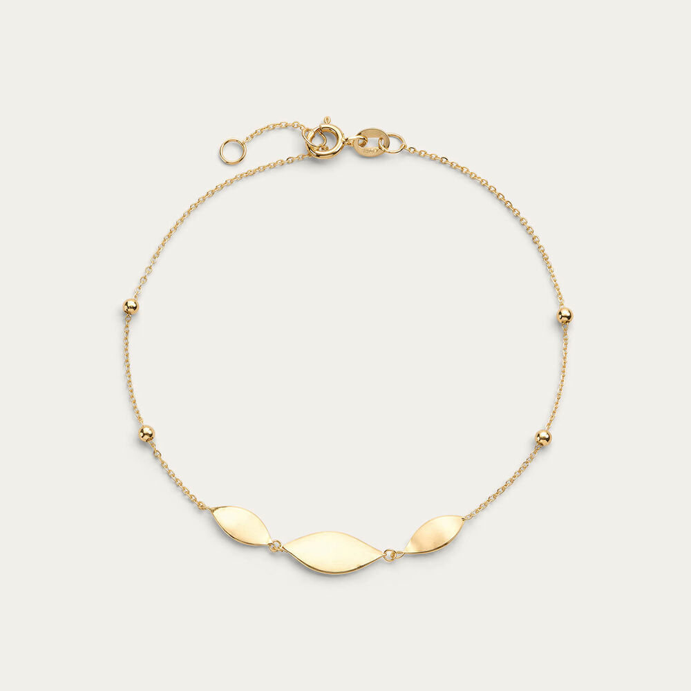 9ct Yellow Gold Polished Leaves Beaded Bracelet