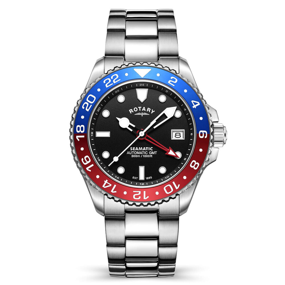 Rotary Seamatic GMT 300M 42mm Black Dial Stainless Steel Bracelet Watch
