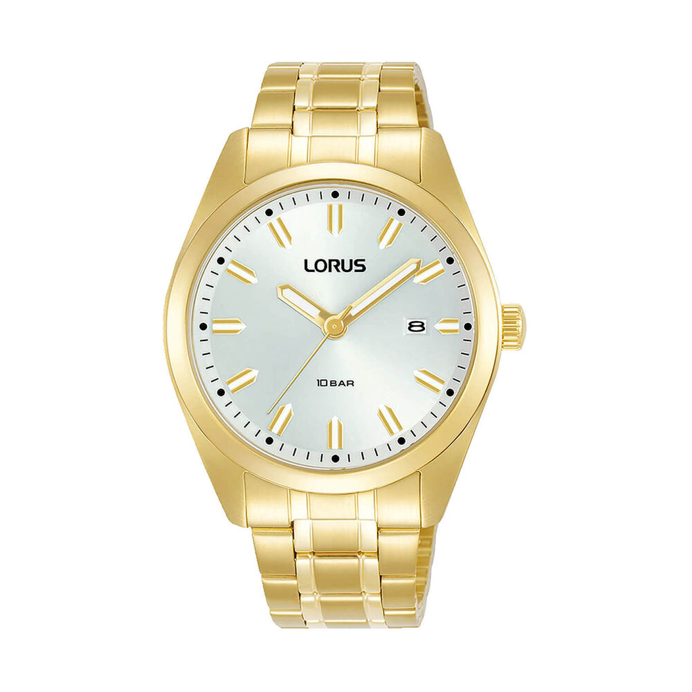 Lorus Quartz Gents 39mm White Sunray Dial Gold Tone Steel Bracelet Watch image number 0