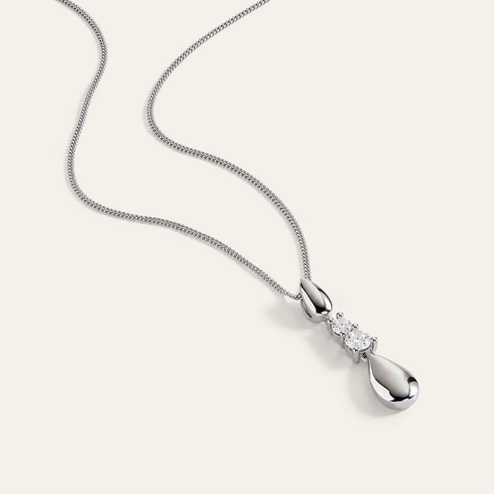 9ct White Gold Double Cubic Zirconia Polished Tears Pendant